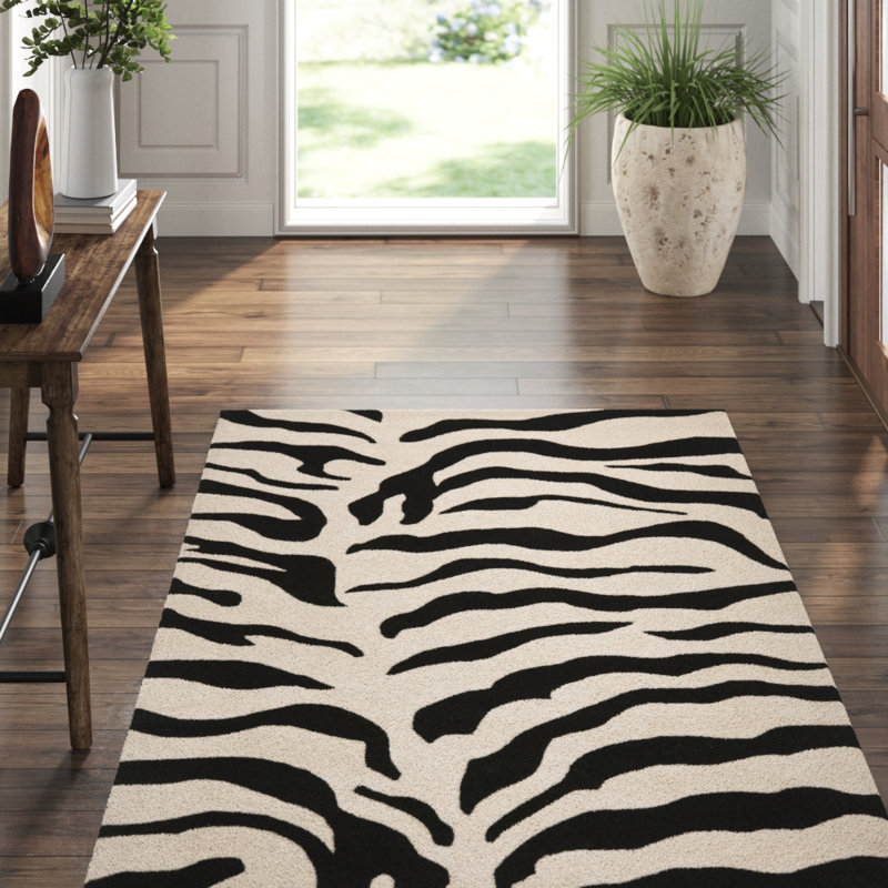 Mercer41 Thornbury Animal Print Handmade Tufted Wool Beige/Black Area